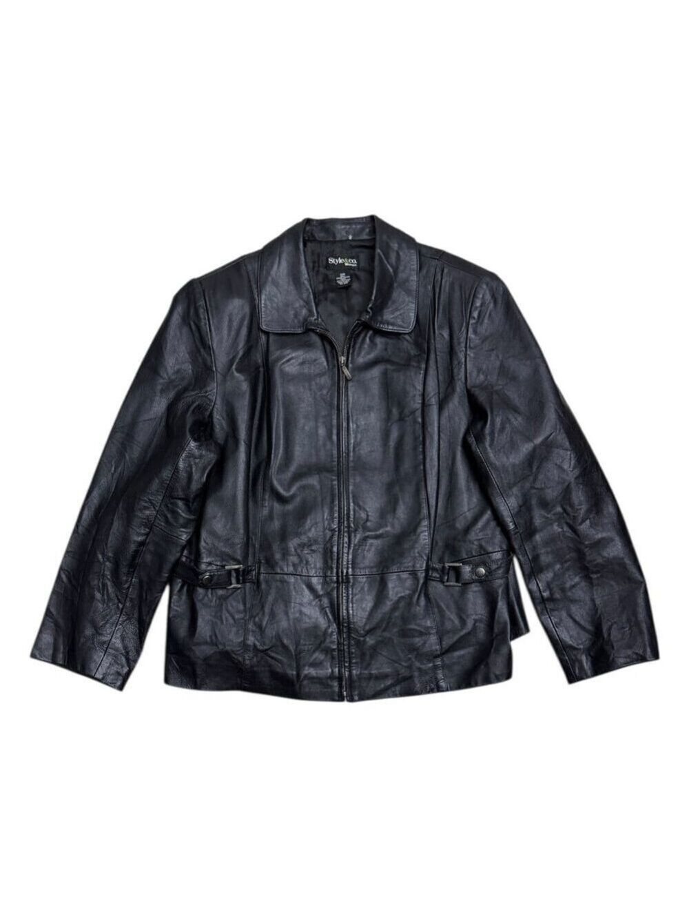 STYLE & CO LEATHER Vintage Casual Y2K Black Designer Jacket Womens 2XL